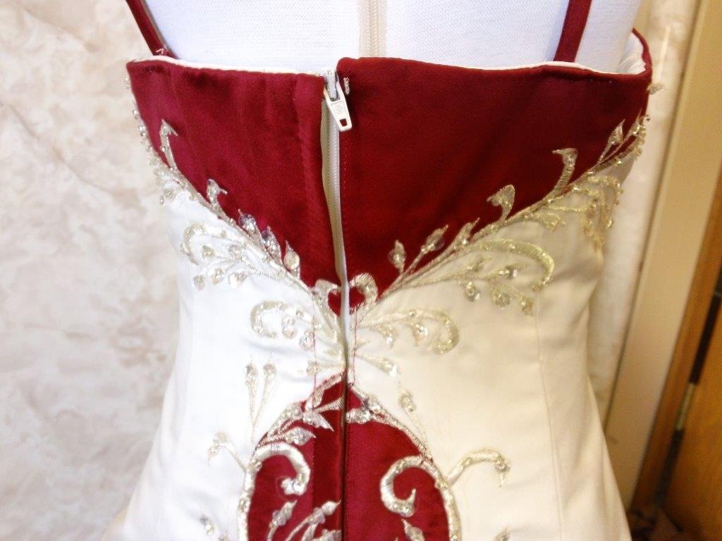 light ivory and apple red wedding gown